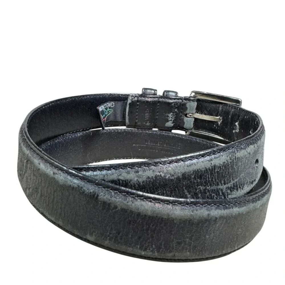 Greg Norman Mens Black Leather Belt Size 32 Full Grain Cowhide Silver Buckle